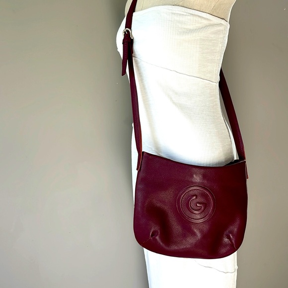 Gres Paris shoulder bag crossbody maroon burgundy pebbled leather - Picture 3 of 17